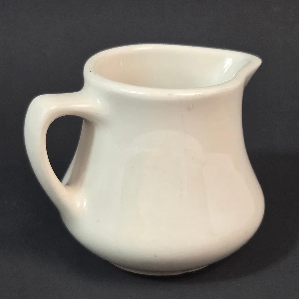 Vintage White Ironstone Creamer Pitcher Fleur De Lis Bottom Mark Farmhouse Decor